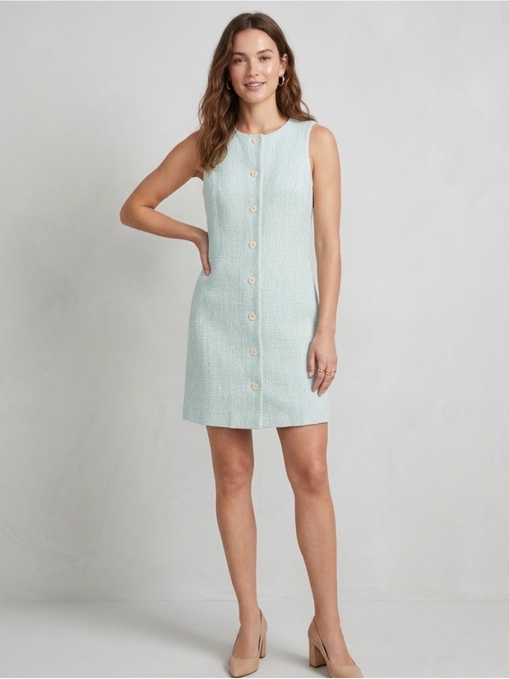 J. Crew Sleeveless Button-Front Mini Dress in Mint